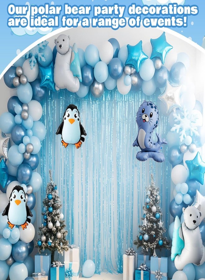 LaRandom 108 Pcs Winter Party Decorations Polar Bear Penguin Seal Christmas Balloon Arch Garland Kit Blue White Silver Foil Latex Balloons for Winter Christmas Baby Shower Birthday Party Decorations - Image 4